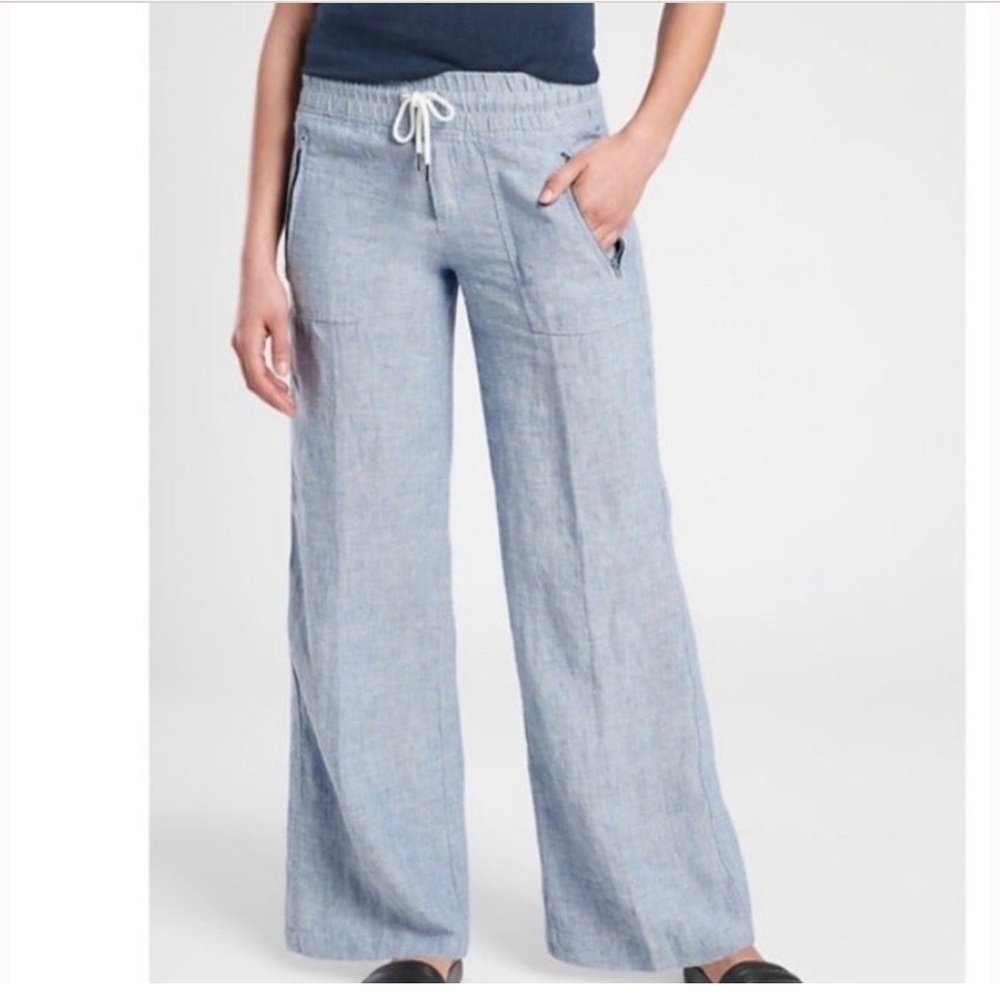 Athleta Blue Cabo Linen Wide Leg Pant